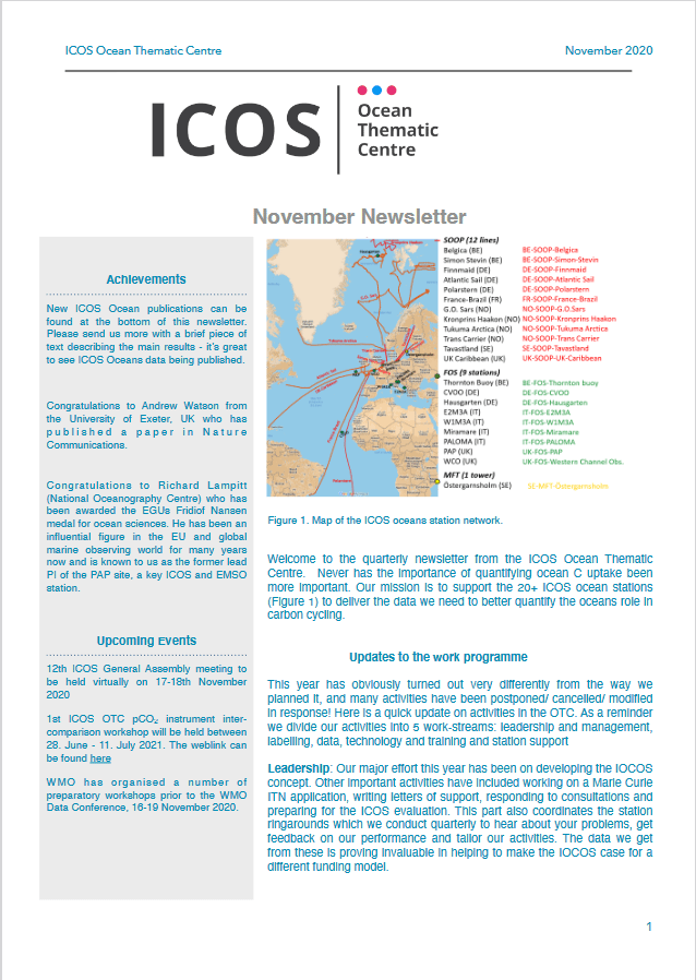 November 2020 ICOS OTC Newsletter cover