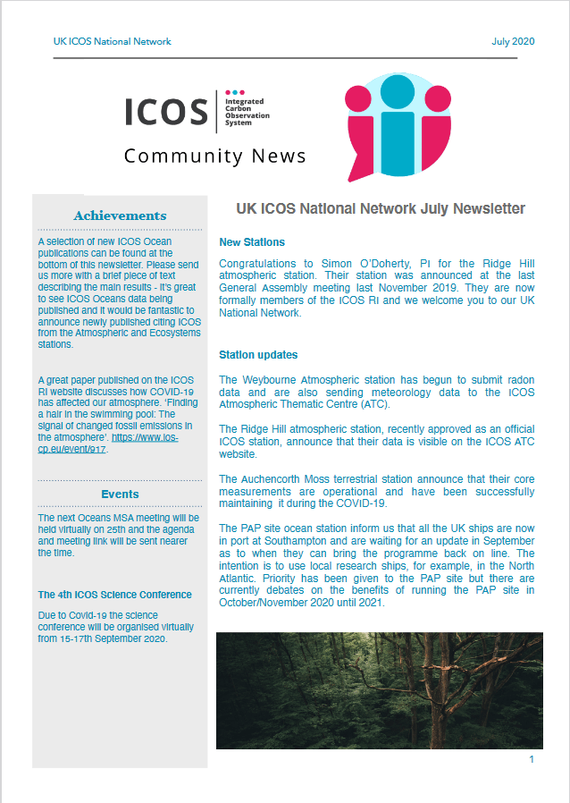 July 2020 ICOS-UK Newsletter cover