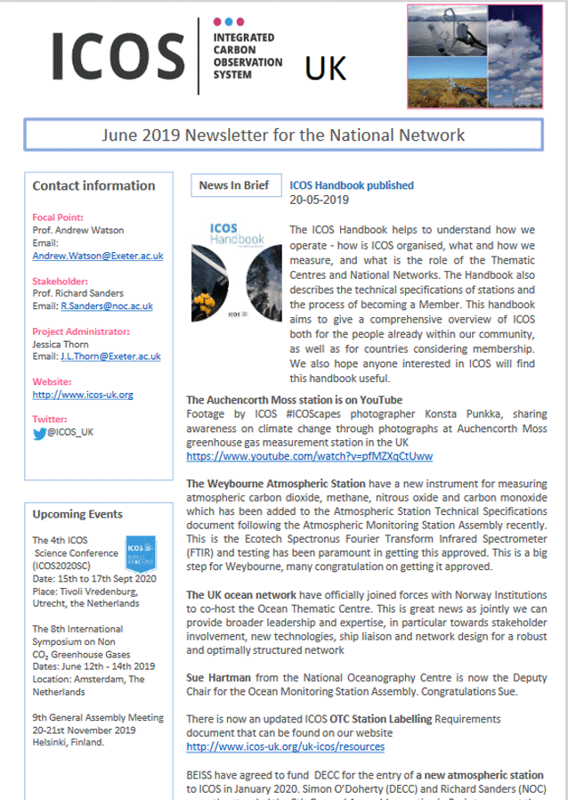 June 2019 ICOS-UK newsletter cover