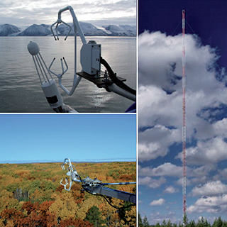 Composite image of three observation stations